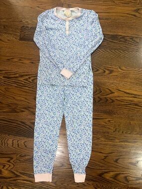 The Beaufort Bonnet Company Blue Floral Pajama Set with Pink Trim